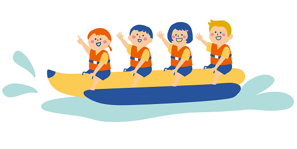 Illustration of children ride  a banana boat