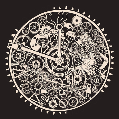 Illustration of cogs and gears of clock