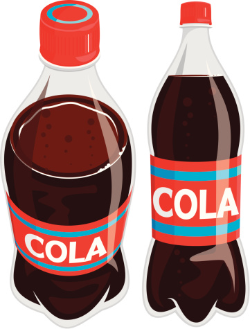 Illustration of cola bottle from high and front angles