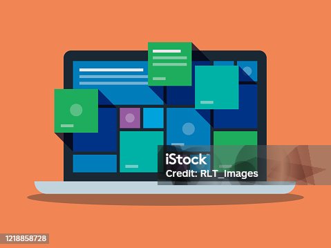 istock Illustration of colorful user interface graphics on laptop computer screen 1218858728