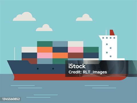 istock Illustration of Container Ship At Sea 1345560852