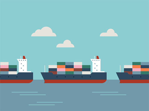 Illustration of Container Ships Waiting for Port