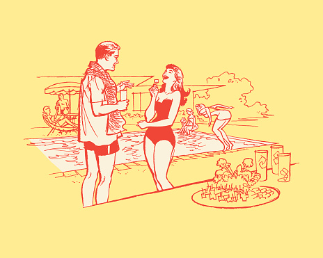 Illustration of couple at swimming pool