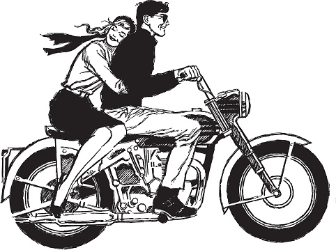 Illustration of couple riding motorcycle