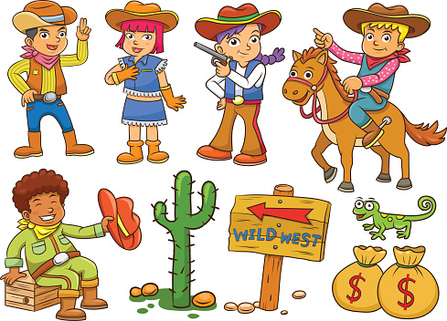 Illustration of cowboy Wild West child cartoon.
