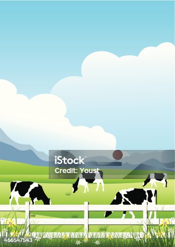 istock Illustration of cows on a farm 466547543