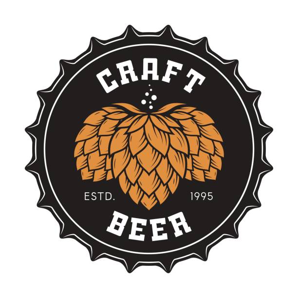 ilustrações de stock, clip art, desenhos animados e ícones de illustration of craft beer bottle cap with hops - beer hop