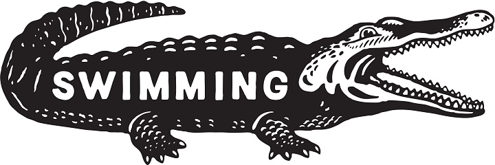 Illustration of crocodile with Swimming text written on it