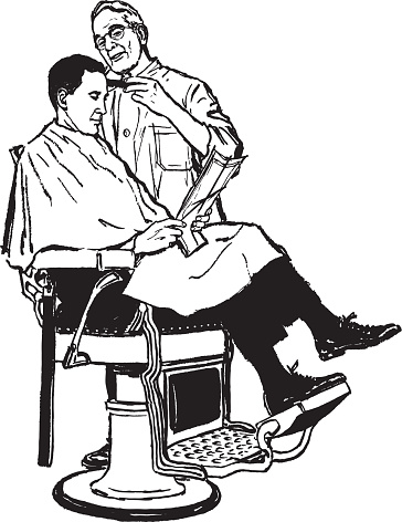 Illustration of customer receiving haircut at barber shop