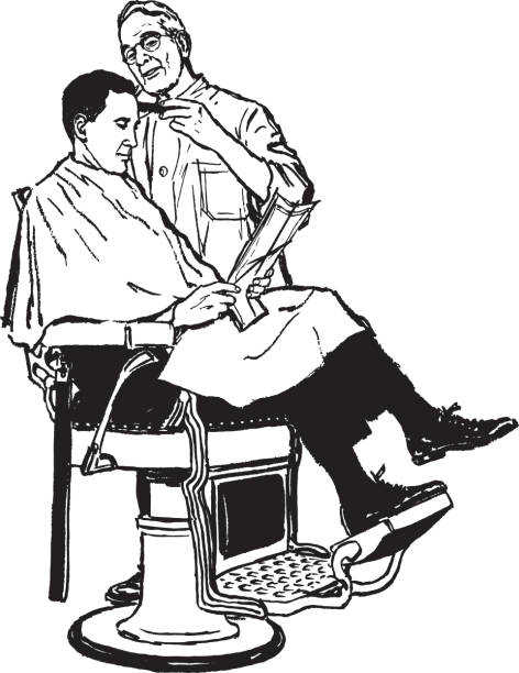 illustration of customer receiving haircut at barber shop - 剪髮師 幅插畫檔、美工圖案、卡通及圖標