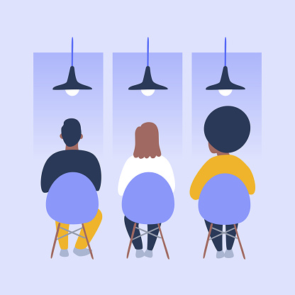 Illustration of diverse people seated in public waiting room