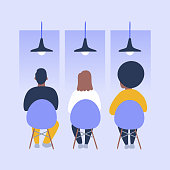 istock Illustration of diverse people seated in public waiting room 1296393507