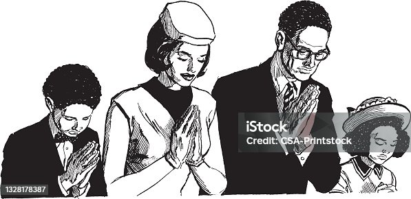 istock Illustration of family praying together 1328178387