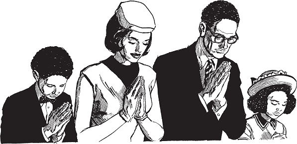 Illustration of family praying together