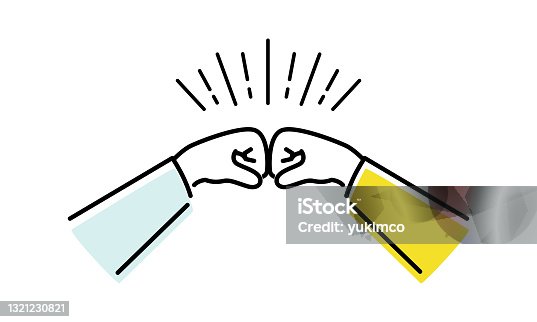 istock Illustration of fist bump. The fist bump is a greeting that touches fists and fists. 1321230821