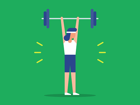 Illustration of fit woman lifting barbell over head