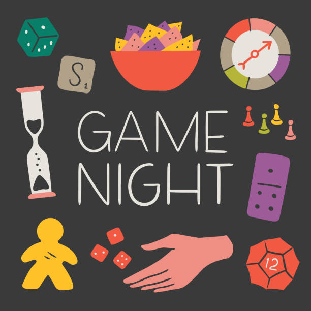 Illustration of fun game night components with copy space — hand-drawn vector elements Illustration of fun game night components with copy space — hand-drawn vector elements chess drawings stock illustrations