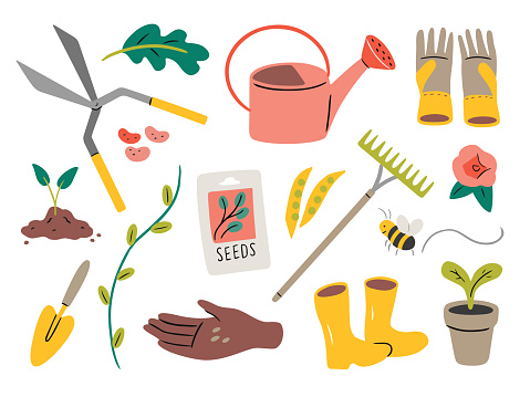 Illustration of gardening elements — hand-drawn vector elements