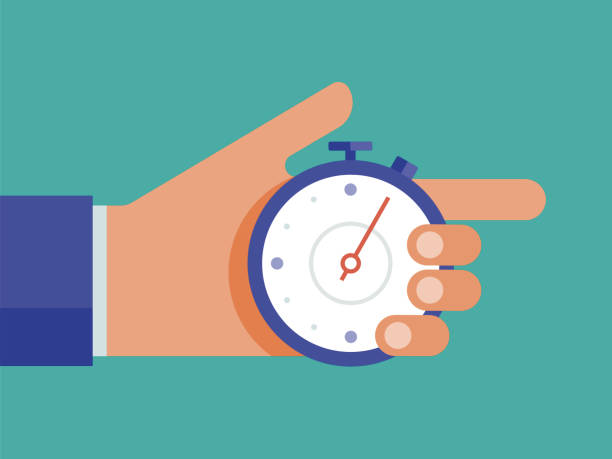 Illustration of hand holding stop watch Modern flat vector illustration appropriate for a variety of uses including articles and blog posts. Vector artwork is easy to colorize, manipulate, and scales to any size. speed clipart stock illustrations