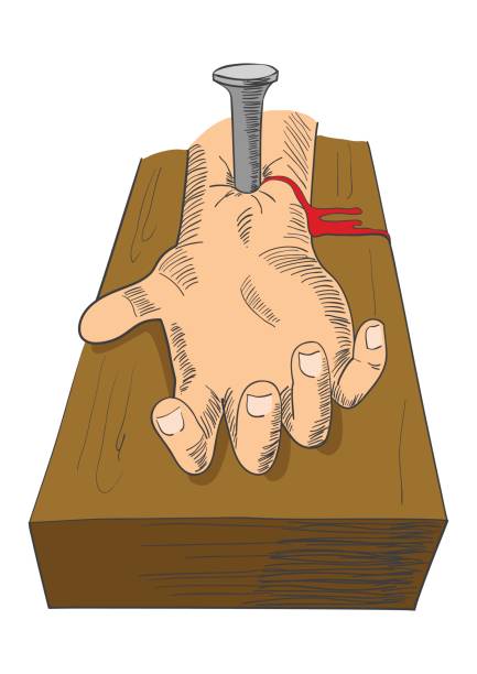 Illustration of hand nailed on cross  drawing of the good friday stock illustrations