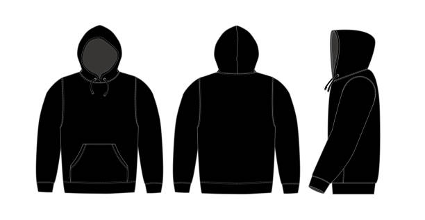 Illustration of hoodie (hooded sweatshirt) / black Illustration of hoodie (hooded sweatshirt) / black blank hoodie template drawing stock illustrations