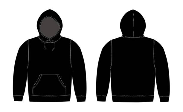 Illustration of hoodie (hooded sweatshirt) / black Illustration of hoodie (hooded sweatshirt) / black blank hoodie template drawing stock illustrations