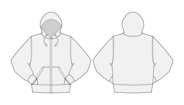 Illustration of hoodie (hooded sweatshirt / front zipper) Illustration of hoodie (hooded sweatshirt / front zipper) blank hoodie template drawing stock illustrations