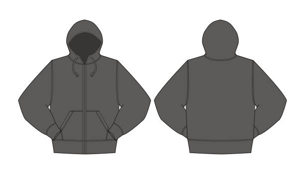Illustration of hoodie (hooded sweatshirt / front zipper) Illustration of hoodie (hooded sweatshirt / front zipper) blank hoodie template drawing stock illustrations