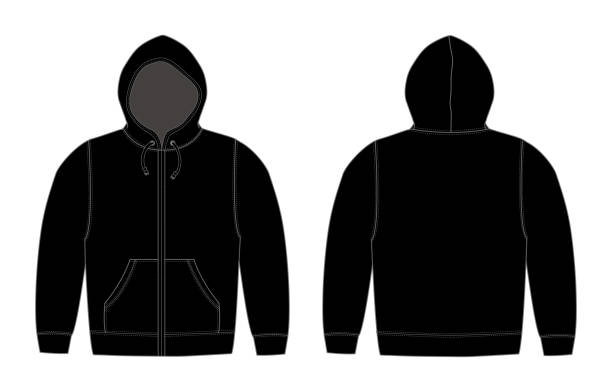 Illustration of hoodie (hooded sweatshirt) , zip up parka / black Illustration of hoodie (hooded sweatshirt) , zip up parka / black blank hoodie template drawing stock illustrations
