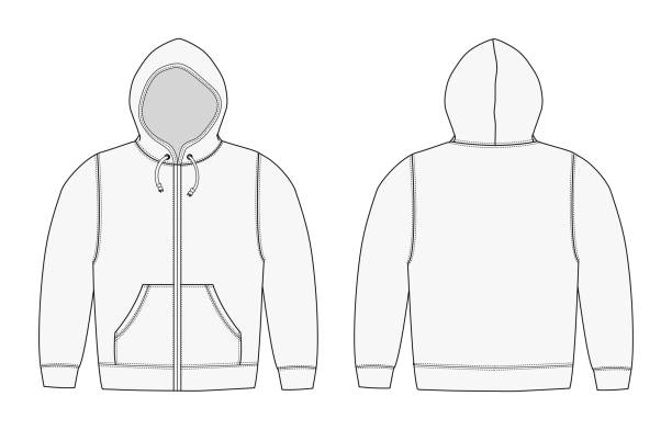 Illustration of hoodie (hooded sweatshirt) , zip up parka / white Illustration of hoodie (hooded sweatshirt) , zip up parka / white blank hoodie template drawing stock illustrations