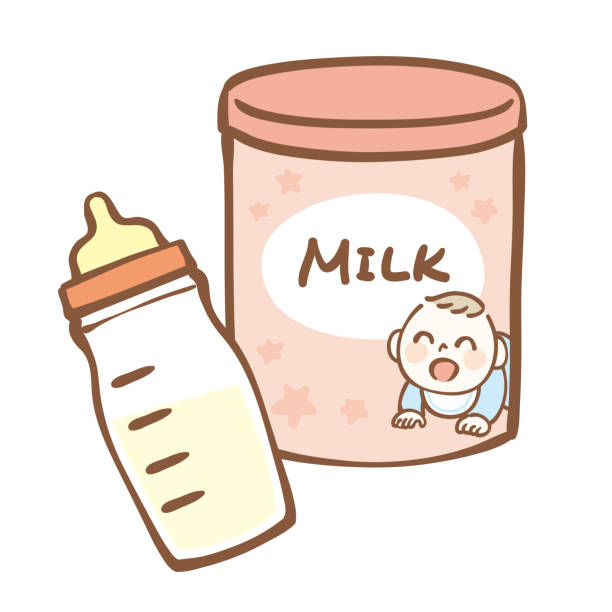 bebek maması kutuları ve bebek şişeleri illüstrasyonu - baby formula stock illustrations
