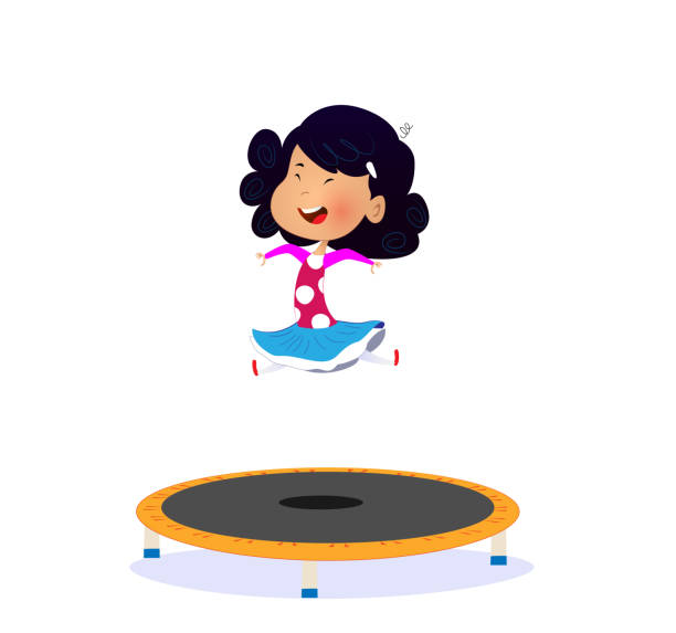 illustration of isolated cartoon girl jumping illustration of isolated cartoon girl jumping on a trampoline. Vector clip art of kid jumping on trampoline stock illustrations