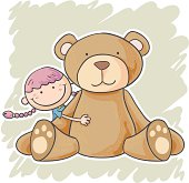 Little girl with teddy bear, in colour