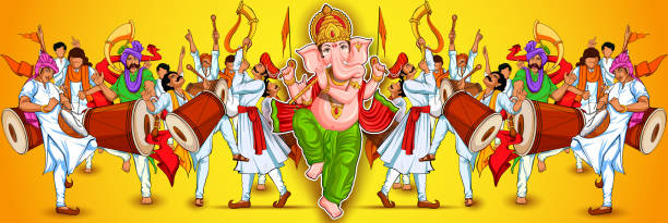 illustration of Lord Ganpati background for Ganesh Chaturthi festival of India illustration of Lord Ganpati background for Ganesh Chaturthi festival of India hindu god stock illustrations