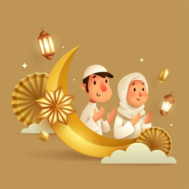 3D illustration of lslamic festival background with Muslim prayer,  crescent moon and islamic decorations. vector art illustration