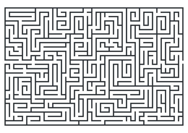 illustration von labyrinth, labrinth. isoliert auf weißem hintergrund. mittlerer schwierigkeit. - labyrinth stock-grafiken, -clipart, -cartoons und -symbole