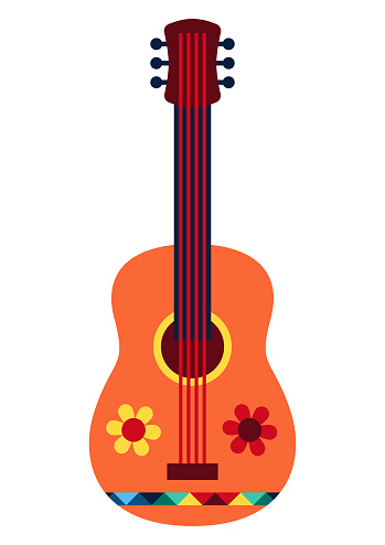 Illustration of mexican guitar. Ethnic image in native style.