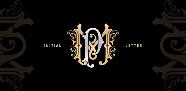 illustration of MP or PM monogram classic style, initial Wedding of luxury model and elegance applicable for invitation, letterpress, jewelry, tattoo, boutique and creative templates.