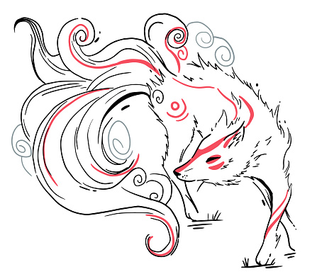 illustration of nine tailed fox kitsune