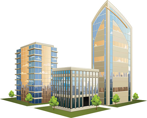 Illustration of office part with skyscrapers http://www.cumulocreative.com/istock/File Types.jpg modern building stock illustrations