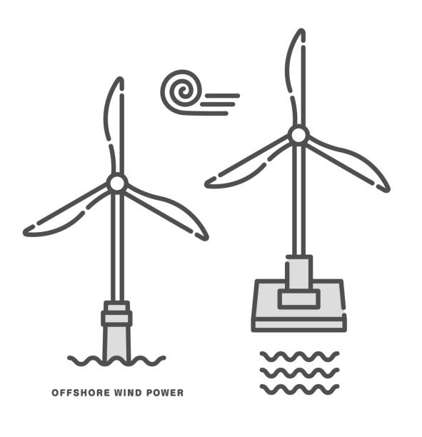 洋上風力と風力発電の図。アイコンセット。 - 脱炭素点のイラスト素材／クリップアート素材／マンガ素材／アイコン素材