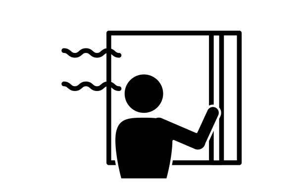 Illustration of opening windows for ventilation Illustration of opening windows for ventilation window symbols stock illustrations