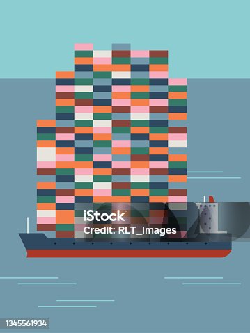 istock Illustration of Over-Loaded Container Ship At Sea 1345561934