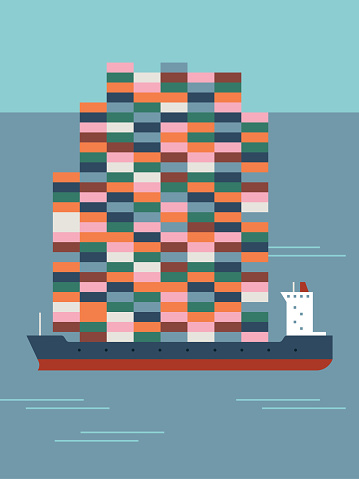 Illustration of Over-Loaded Container Ship At Sea