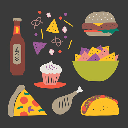Illustration of party foods — hand-drawn vector elements