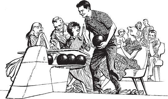 Illustration of people bowling