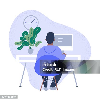 istock Illustration of person working in tidy modern office 1294693694
