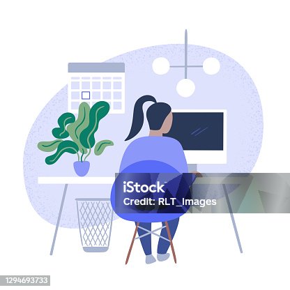 istock Illustration of person working in tidy modern office 1294693733