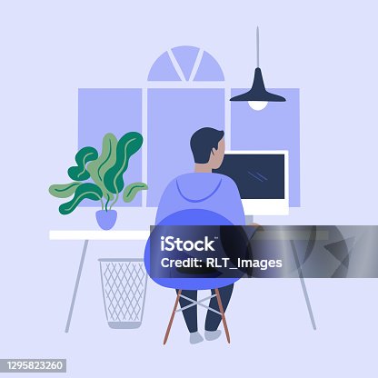 istock Illustration of person working in tidy modern office 1295823260