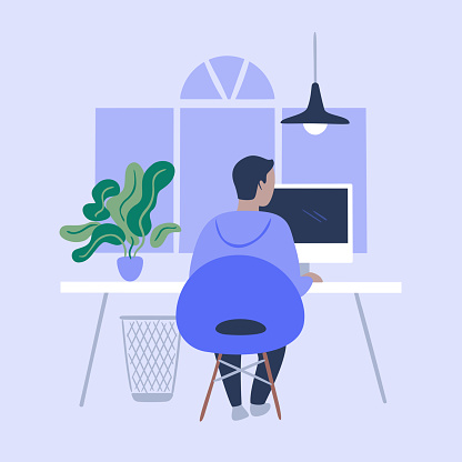 Illustration of person working in tidy modern office